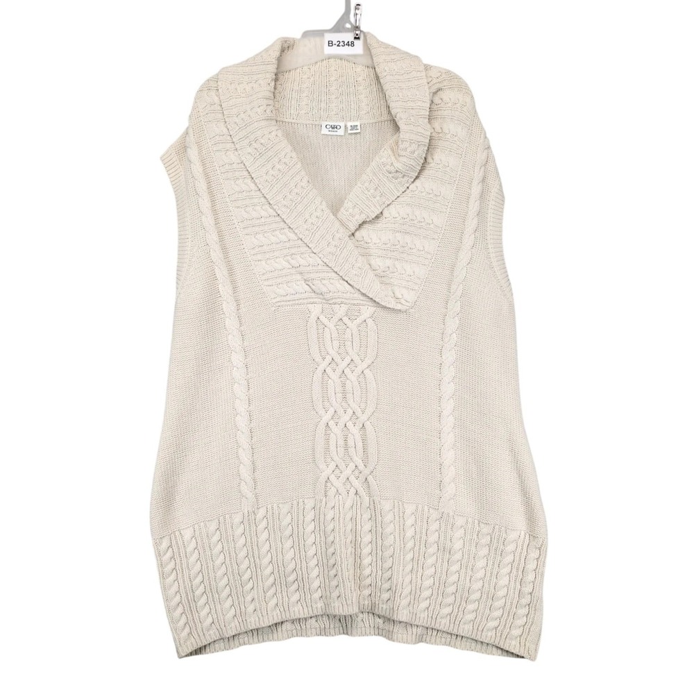 Vintage Cato Ivory Cable Knit Tunic Sweater Womens 18/20W Sleeveless Cowl Neck